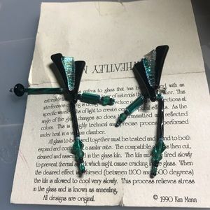 Dichroic Teal & Black Pierced Earrings Handmade